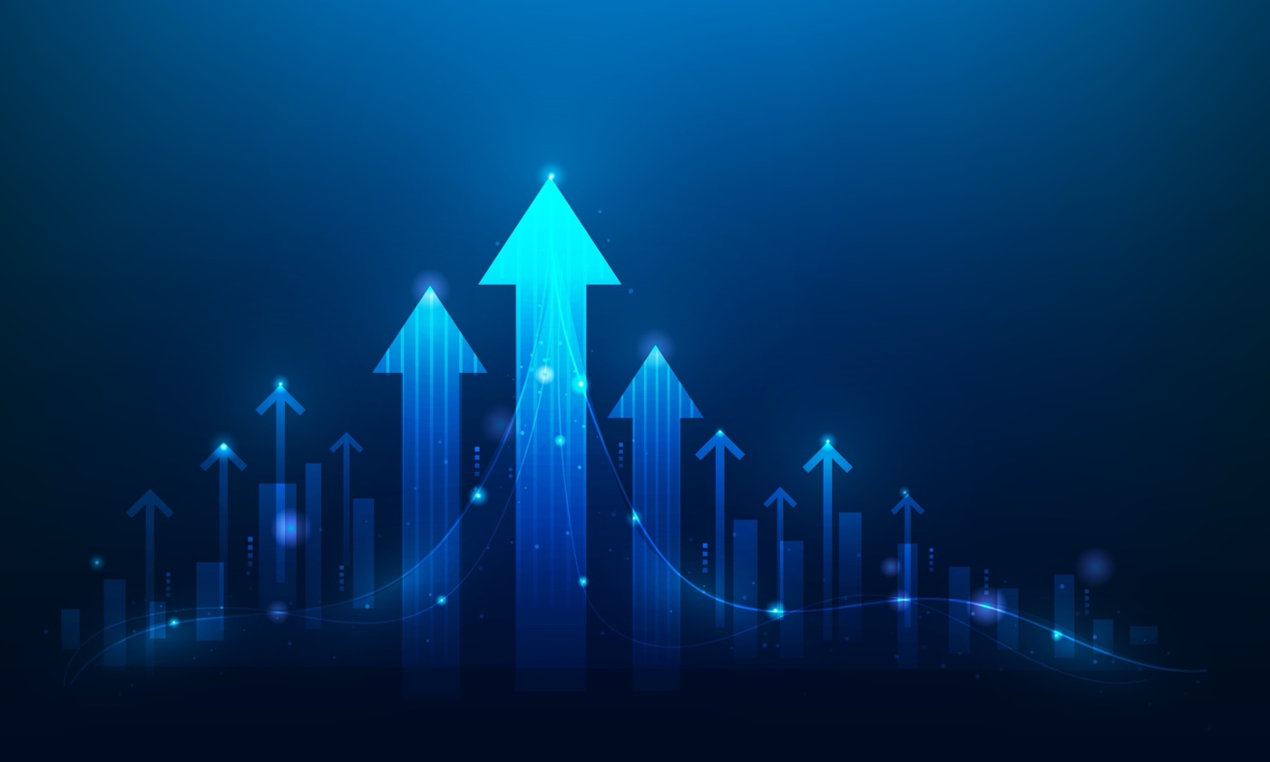 An abstract graphic of upward-trending growth arrows